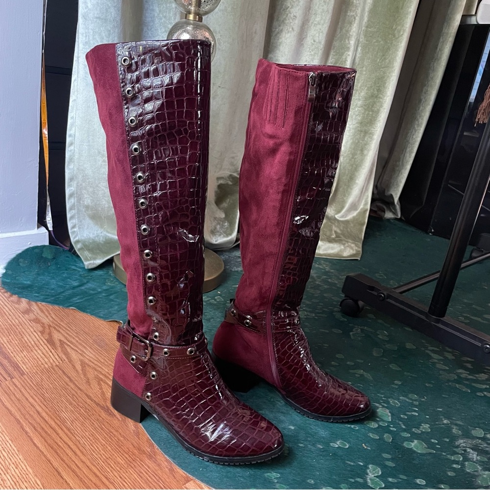 Burgundy Knee-High Boots